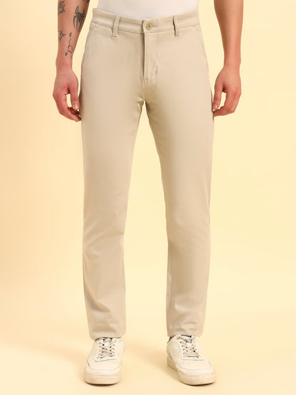 Casual Trouser for Men | Breathable & Soft with Color Fastness Regular Fit Cotton Blend Fabric Solid Pattern Button Closure