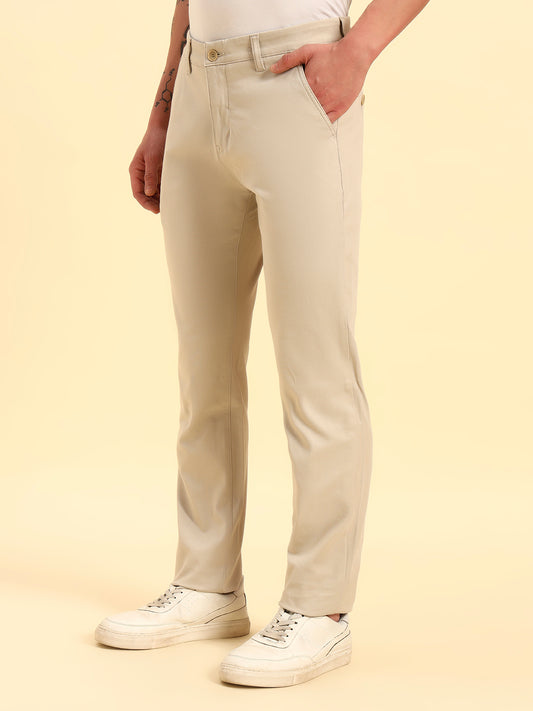 Casual Trouser for Men | Breathable & Soft with Color Fastness Regular Fit Cotton Blend Fabric Solid Pattern Button Closure