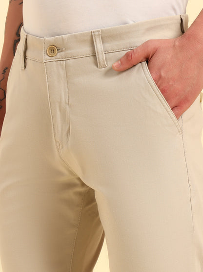 Casual Trouser for Men | Breathable & Soft with Color Fastness Regular Fit Cotton Blend Fabric Solid Pattern Button Closure