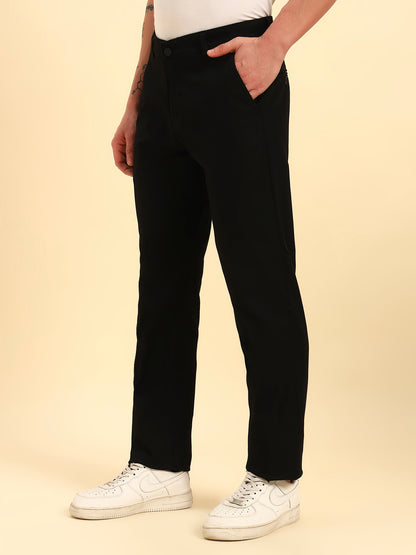 Casual Trouser for Men | Breathable & Soft with Color Fastness Regular Fit Cotton Blend Fabric Solid Pattern Button Closure