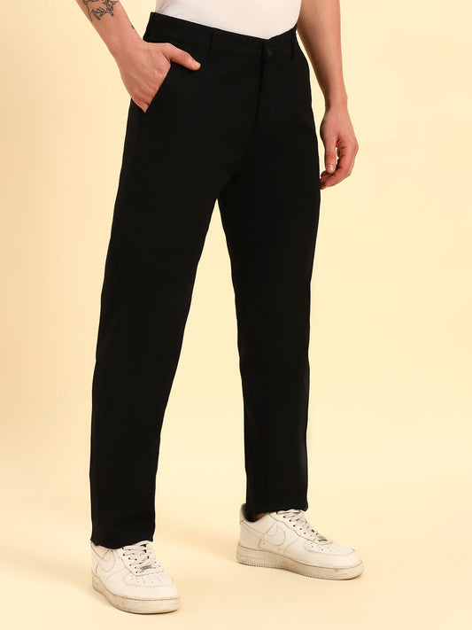 Casual Trouser for Men | Breathable & Soft with Color Fastness Regular Fit Cotton Blend Fabric Solid Pattern Button Closure