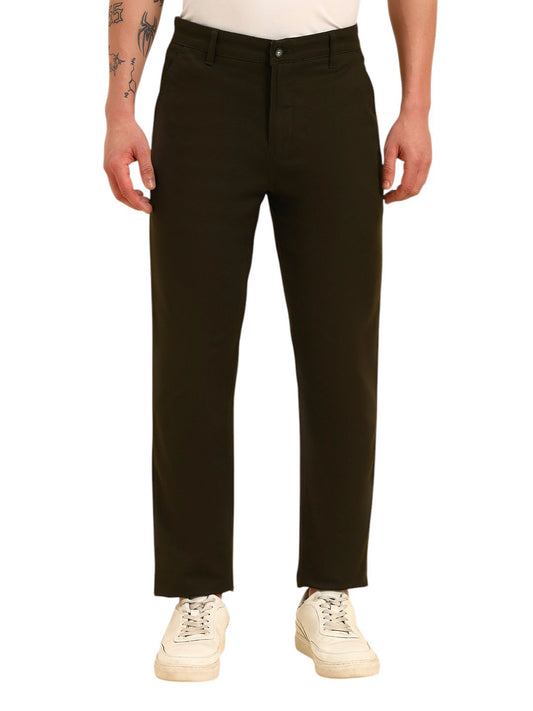 Casual Trouser for Men | Breathable & Soft with Color Fastness Regular Fit Cotton Blend Fabric Solid Pattern Button Closure