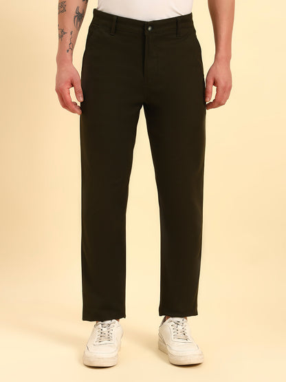 Casual Trouser for Men | Breathable & Soft with Color Fastness Regular Fit Cotton Blend Fabric Solid Pattern Button Closure