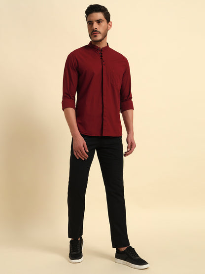 Casual Trouser for Men | Breathable & Soft with Color Fastness Regular Fit Cotton Blend Fabric Solid Pattern Button Closure