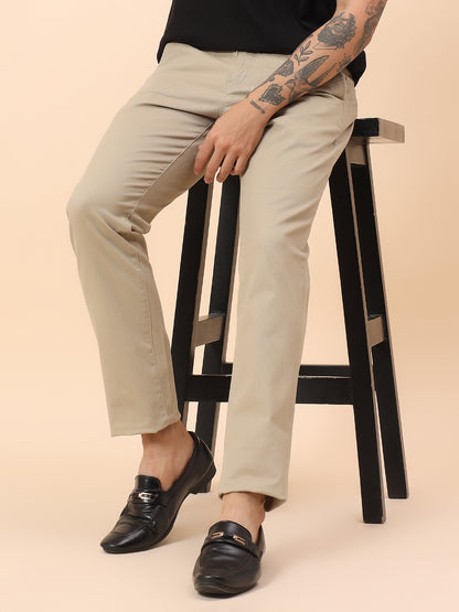 Casual Trousers for Men l Breathable & Soft with Color Fastness Regular Fit Cotton Blend Fabric Self Design Pattern Button Closure