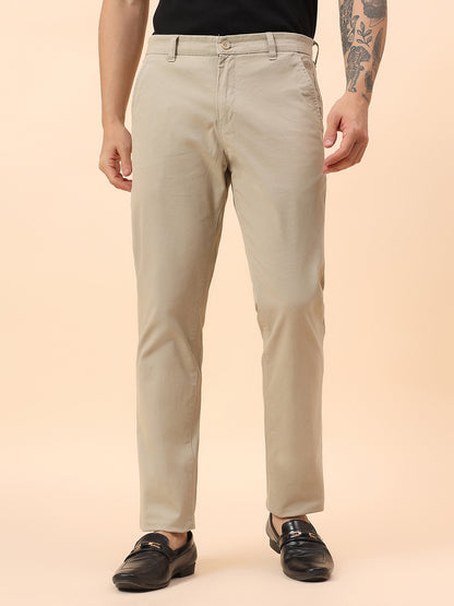 Casual Trousers for Men l Breathable & Soft with Color Fastness Regular Fit Cotton Blend Fabric Self Design Pattern Button Closure