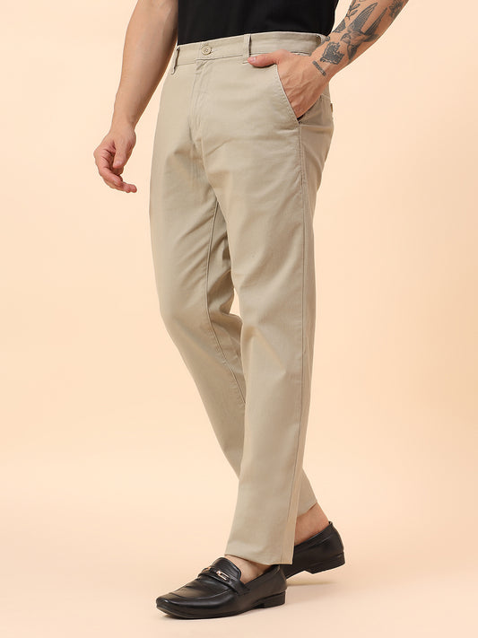 Casual Trousers for Men l Breathable & Soft with Color Fastness Regular Fit Cotton Blend Fabric Self Design Pattern Button Closure