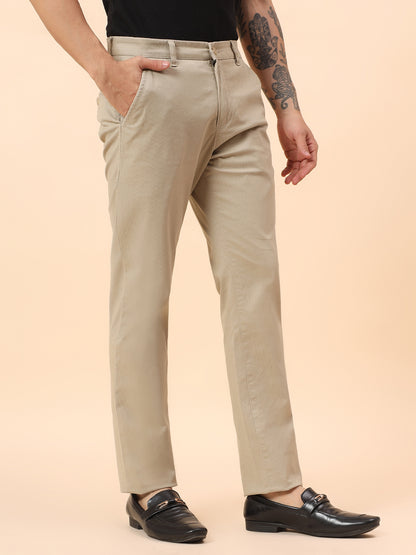 Casual Trousers for Men l Breathable & Soft with Color Fastness Regular Fit Cotton Blend Fabric Self Design Pattern Button Closure