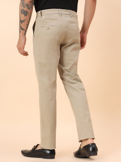 Casual Trousers for Men l Breathable & Soft with Color Fastness Regular Fit Cotton Blend Fabric Self Design Pattern Button Closure