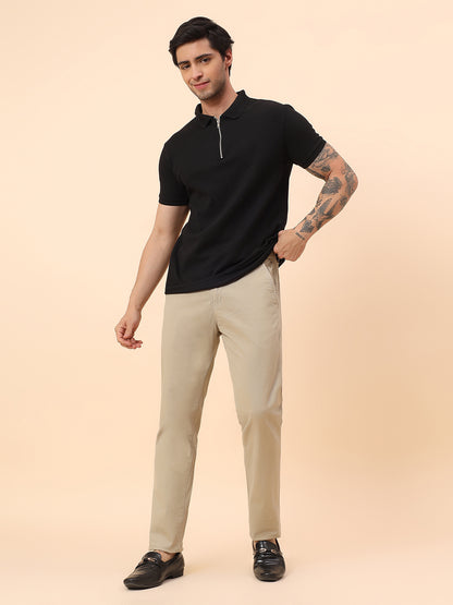 Casual Trousers for Men l Breathable & Soft with Color Fastness Regular Fit Cotton Blend Fabric Self Design Pattern Button Closure
