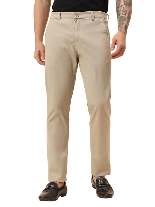 Casual Trousers for Men l Breathable & Soft with Color Fastness Regular Fit Cotton Blend Fabric Self Design Pattern Button Closure