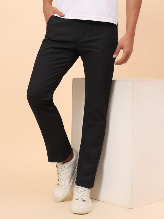 Casual Trousers for Men l Breathable & Soft with Color Fastness Regular Fit Cotton Blend Fabric Self Design Pattern Button Closure