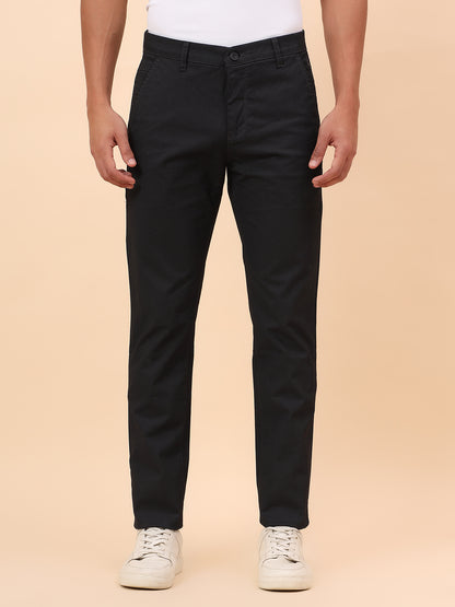 Casual Trousers for Men l Breathable & Soft with Color Fastness Regular Fit Cotton Blend Fabric Self Design Pattern Button Closure