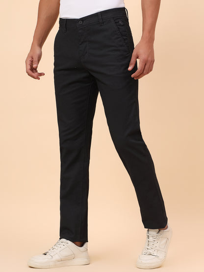 Casual Trousers for Men l Breathable & Soft with Color Fastness Regular Fit Cotton Blend Fabric Self Design Pattern Button Closure