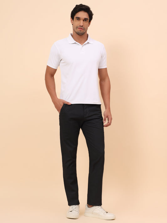 Casual Trousers for Men l Breathable & Soft with Color Fastness Regular Fit Cotton Blend Fabric Self Design Pattern Button Closure