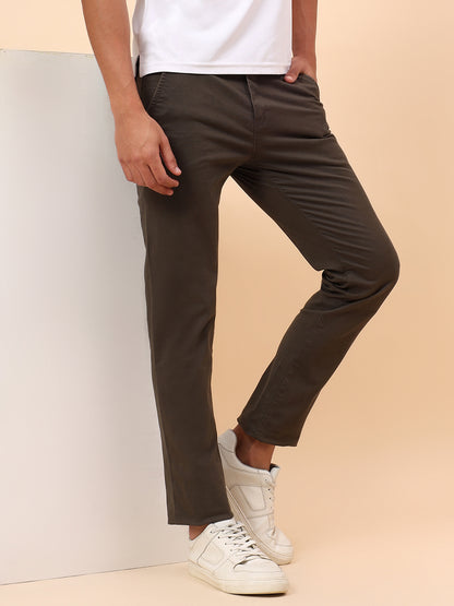 Casual Trousers for Men l Breathable & Soft with Color Fastness Regular Fit Cotton Blend Fabric Self Design Pattern Button Closure