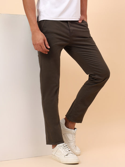 Casual Trousers for Men l Breathable & Soft with Color Fastness Regular Fit Cotton Blend Fabric Self Design Pattern Button Closure