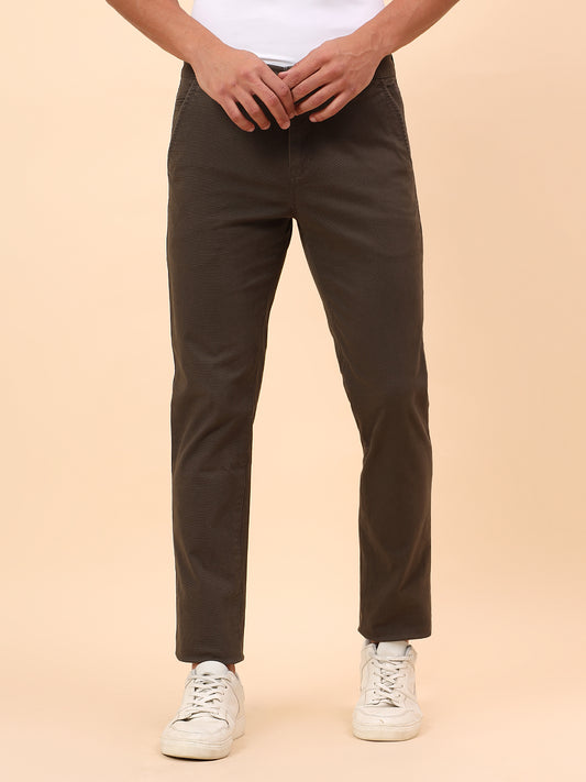 Casual Trousers for Men l Breathable & Soft with Color Fastness Regular Fit Cotton Blend Fabric Self Design Pattern Button Closure