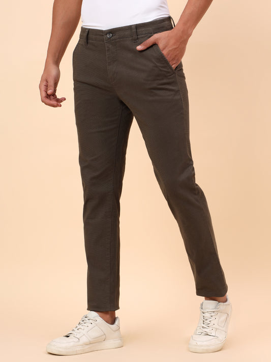 Casual Trousers for Men l Breathable & Soft with Color Fastness Regular Fit Cotton Blend Fabric Self Design Pattern Button Closure