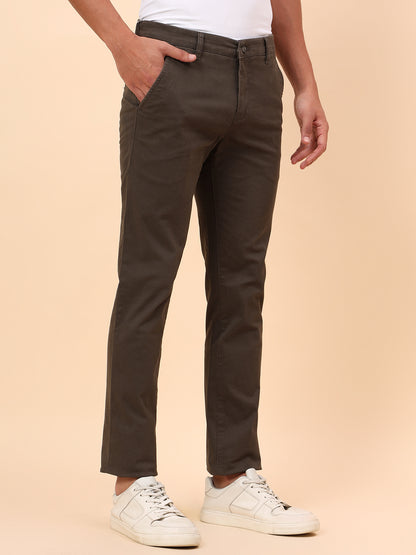 Casual Trousers for Men l Breathable & Soft with Color Fastness Regular Fit Cotton Blend Fabric Self Design Pattern Button Closure