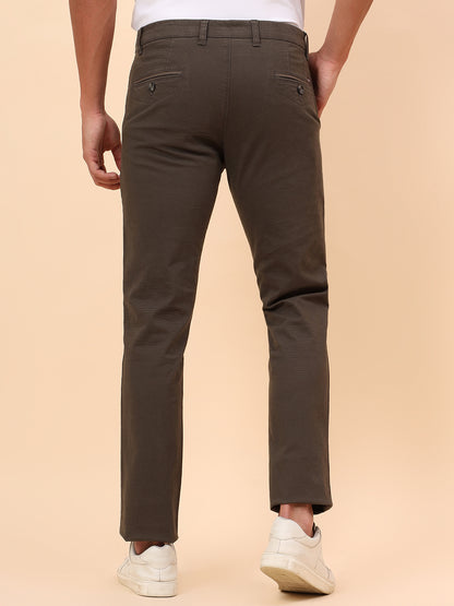 Casual Trousers for Men l Breathable & Soft with Color Fastness Regular Fit Cotton Blend Fabric Self Design Pattern Button Closure