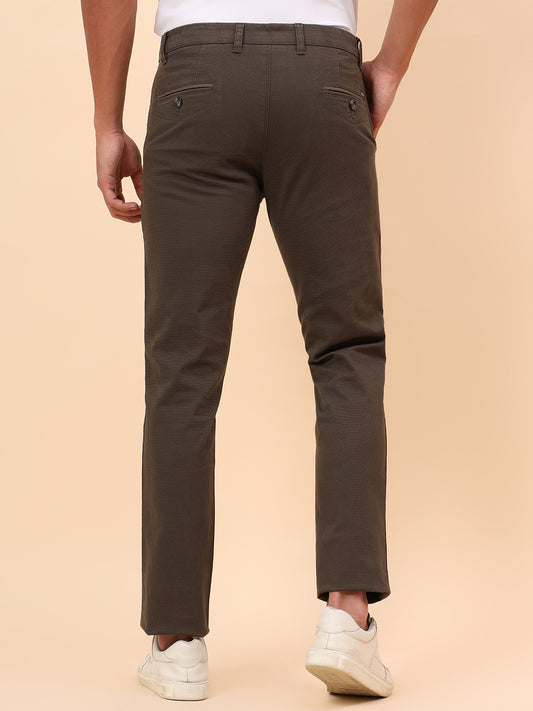 Casual Trousers for Men l Breathable & Soft with Color Fastness Regular Fit Cotton Blend Fabric Self Design Pattern Button Closure