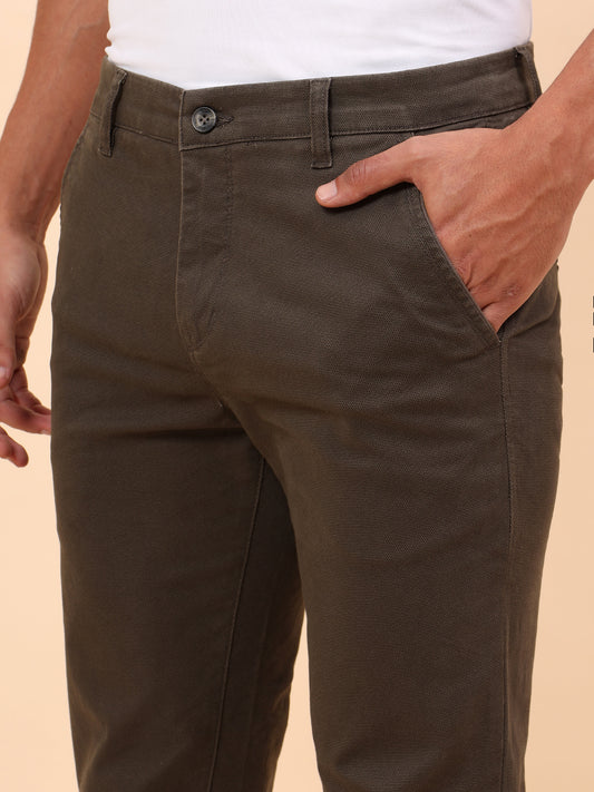 Casual Trousers for Men l Breathable & Soft with Color Fastness Regular Fit Cotton Blend Fabric Self Design Pattern Button Closure