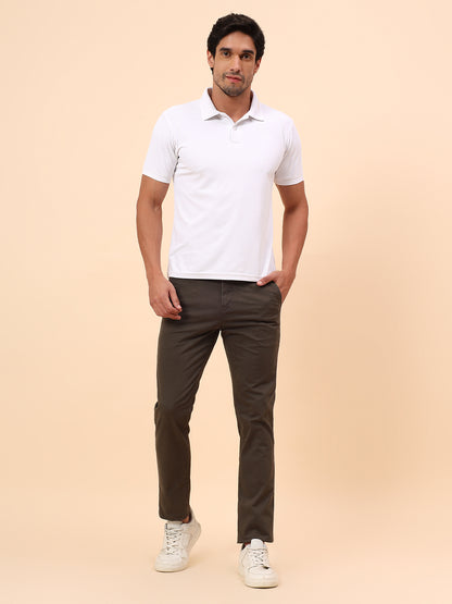 Casual Trousers for Men l Breathable & Soft with Color Fastness Regular Fit Cotton Blend Fabric Self Design Pattern Button Closure