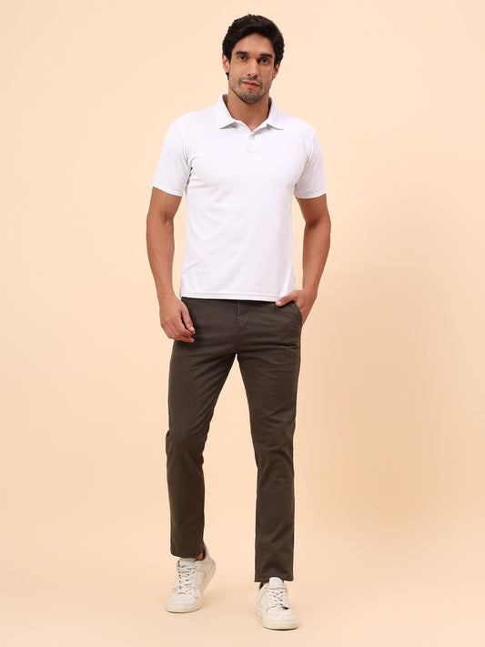 Casual Trousers for Men l Breathable & Soft with Color Fastness Regular Fit Cotton Blend Fabric Self Design Pattern Button Closure