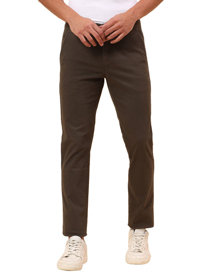 Casual Trousers for Men l Breathable & Soft with Color Fastness Regular Fit Cotton Blend Fabric Self Design Pattern Button Closure