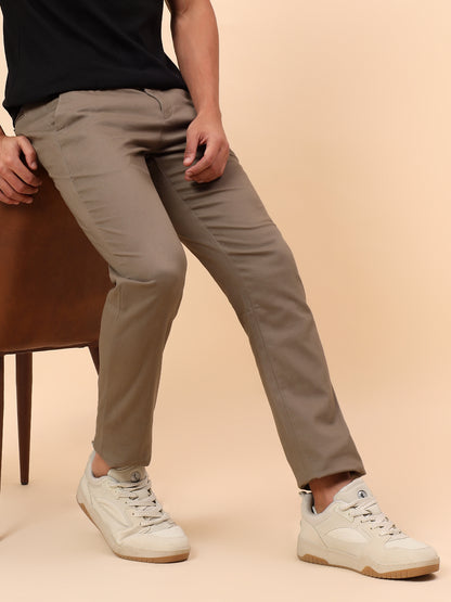 Casual Trousers for Men l Breathable & Soft with Color Fastness Regular Fit Cotton Blend Fabric Solid Pattern Button Closure