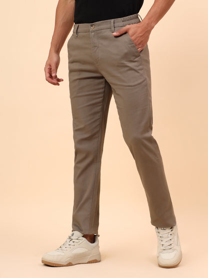 Casual Trousers for Men l Breathable & Soft with Color Fastness Regular Fit Cotton Blend Fabric Solid Pattern Button Closure
