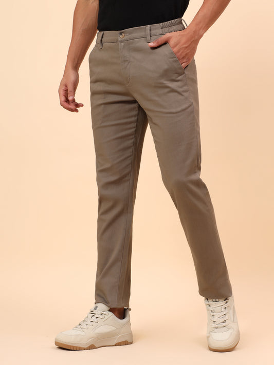 Casual Trousers for Men l Breathable & Soft with Color Fastness Regular Fit Cotton Blend Fabric Solid Pattern Button Closure