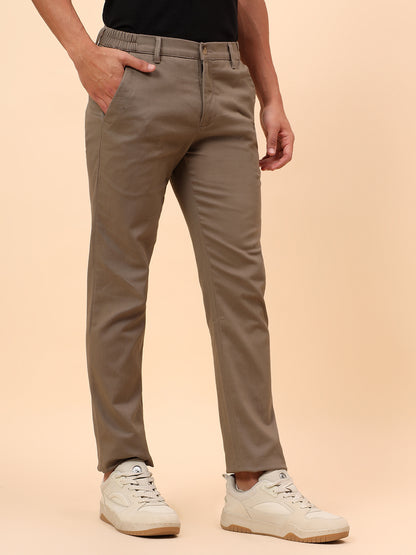 Casual Trousers for Men l Breathable & Soft with Color Fastness Regular Fit Cotton Blend Fabric Solid Pattern Button Closure