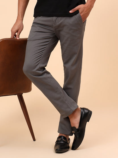 Casual Trousers for Men l Breathable & Soft with Color Fastness Regular Fit Cotton Blend Fabric Solid Pattern Button Closure