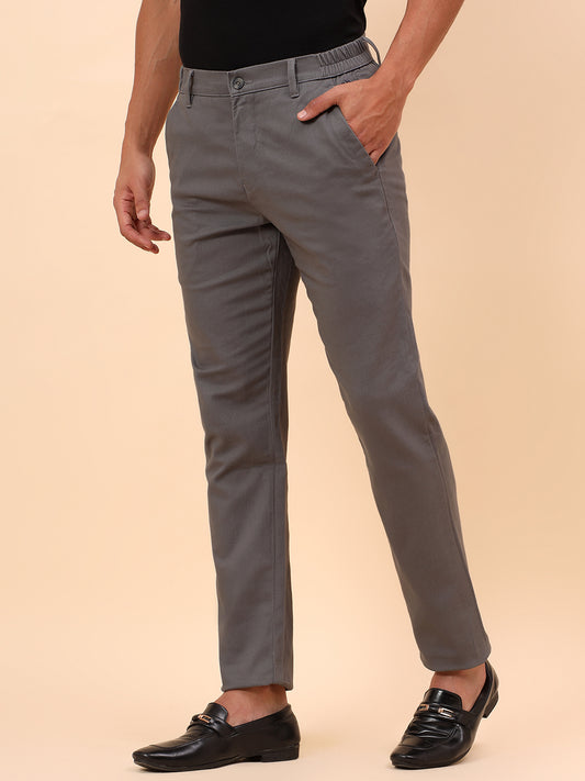 Casual Trousers for Men l Breathable & Soft with Color Fastness Regular Fit Cotton Blend Fabric Solid Pattern Button Closure