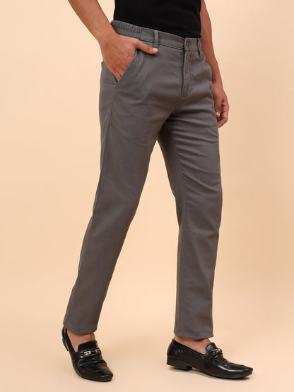 Casual Trousers for Men l Breathable & Soft with Color Fastness Regular Fit Cotton Blend Fabric Solid Pattern Button Closure