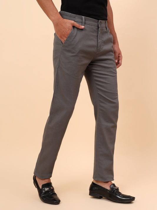 Casual Trousers for Men l Breathable & Soft with Color Fastness Regular Fit Cotton Blend Fabric Solid Pattern Button Closure