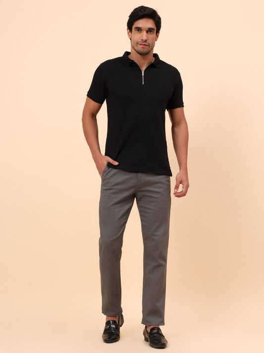 Casual Trousers for Men l Breathable & Soft with Color Fastness Regular Fit Cotton Blend Fabric Solid Pattern Button Closure