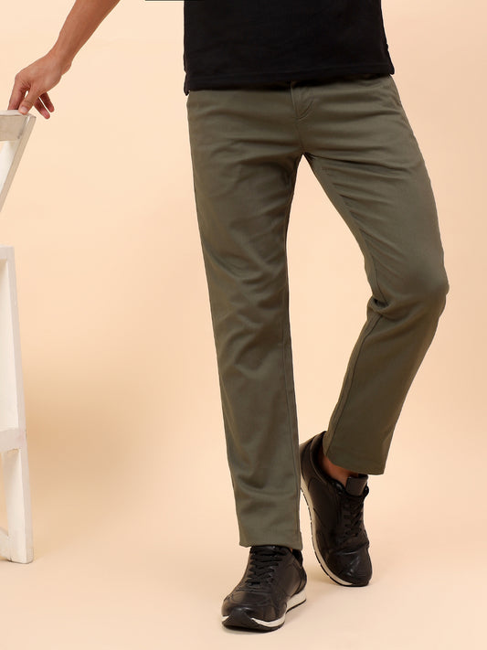 Casual Trousers for Men l Breathable & Soft with Color Fastness Regular Fit Cotton Blend Fabric Solid Pattern Button Closure