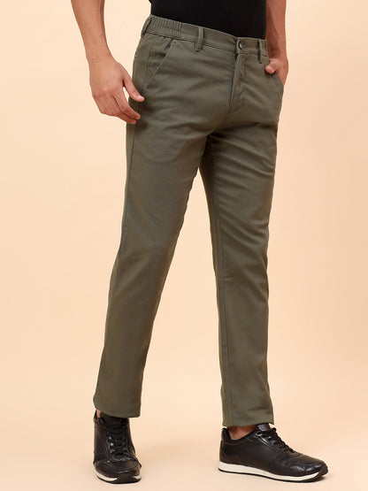 Casual Trousers for Men l Breathable & Soft with Color Fastness Regular Fit Cotton Blend Fabric Solid Pattern Button Closure