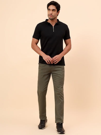 Casual Trousers for Men l Breathable & Soft with Color Fastness Regular Fit Cotton Blend Fabric Solid Pattern Button Closure