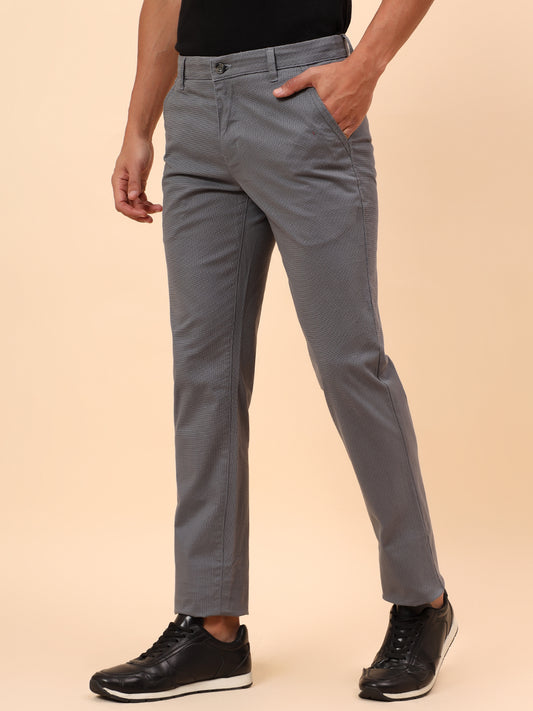 Casual Trousers for Men l Breathable & Soft with Color Fastness Regular Fit Cotton Blend Fabric Self Design Pattern Button Closure