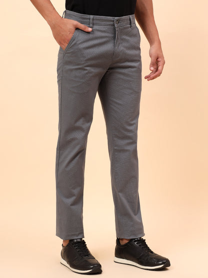 Casual Trousers for Men l Breathable & Soft with Color Fastness Regular Fit Cotton Blend Fabric Self Design Pattern Button Closure