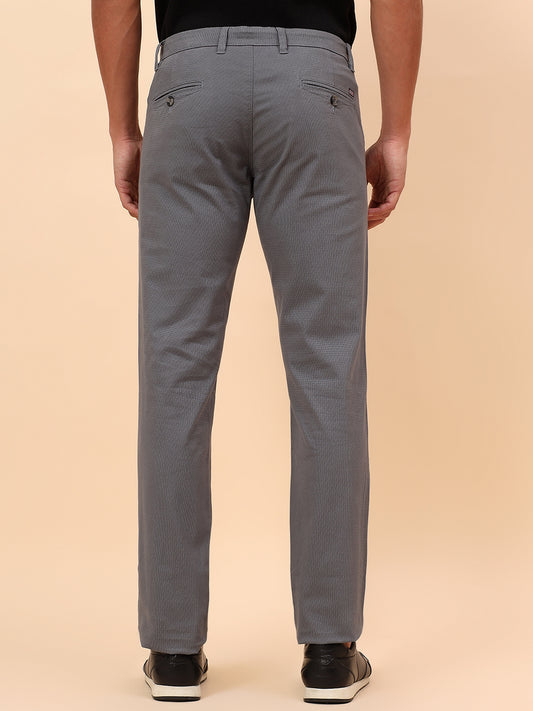 Casual Trousers for Men l Breathable & Soft with Color Fastness Regular Fit Cotton Blend Fabric Self Design Pattern Button Closure