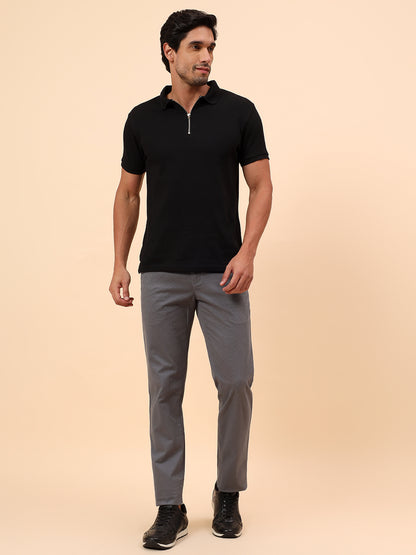 Casual Trousers for Men l Breathable & Soft with Color Fastness Regular Fit Cotton Blend Fabric Self Design Pattern Button Closure