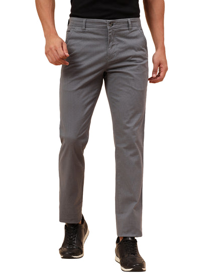 Casual Trousers for Men l Breathable & Soft with Color Fastness Regular Fit Cotton Blend Fabric Self Design Pattern Button Closure