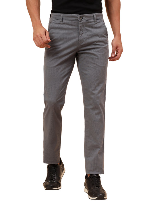 Casual Trousers for Men l Breathable & Soft with Color Fastness Regular Fit Cotton Blend Fabric Self Design Pattern Button Closure