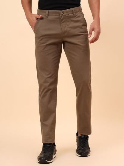 Casual Trousers for Men l Breathable & Soft with Color Fastness Regular Fit Cotton Blend Fabric Self Design Pattern Button Closure