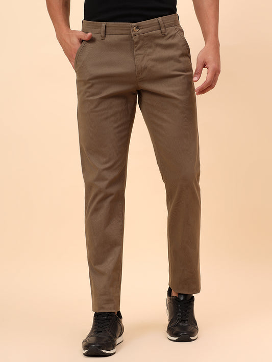 Casual Trousers for Men l Breathable & Soft with Color Fastness Regular Fit Cotton Blend Fabric Self Design Pattern Button Closure